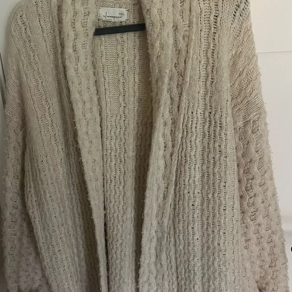 Anthropologie Textured Knit Cardigan | Cozy Ivory Chunky Sweater XL - Picture 8 of 13